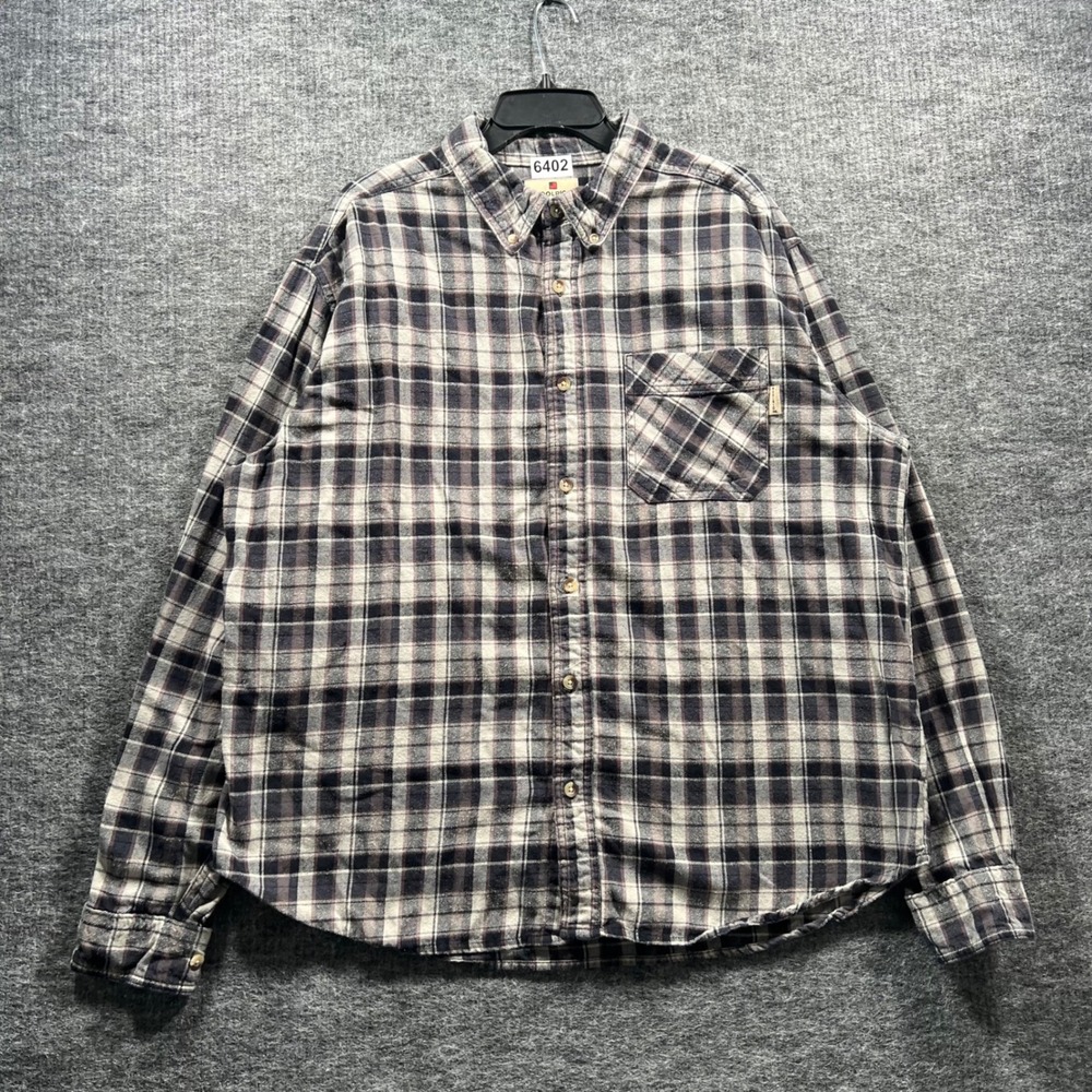 Woolrich Mens XL Plaid Flannel Button Down Shirt Gray Black Long Sleeve